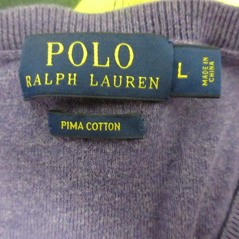 Polo Ralph Lauren Sweater Mens Large Purple Pima Cotton V Neck Pullover Logo